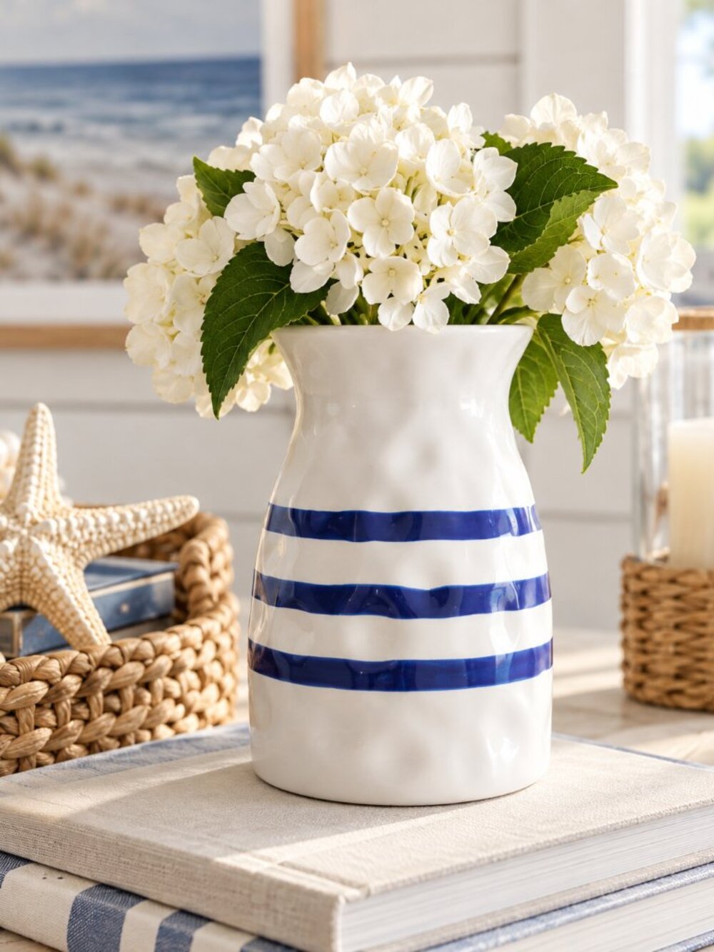 Ashland Blue White Striped Ceramic Vase Coastal Nautical Beach House Decor 6"